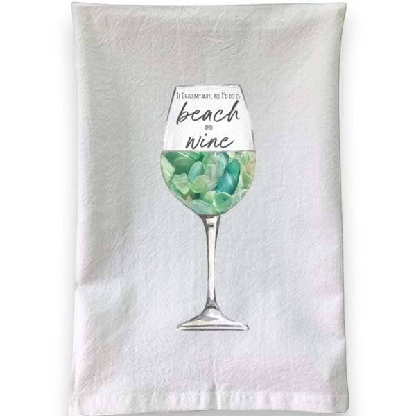 Sea Glass Beach & Wine Glass Flour Sack Towel - Mellow Monkey