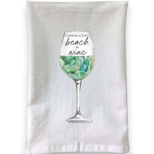 Sea Glass Beach & Wine Glass Flour Sack Towel - Mellow Monkey