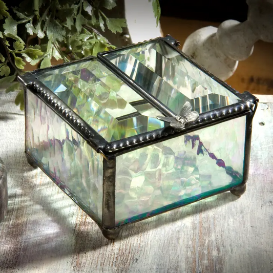 Clear Glass Jewelry Box with Butterfly Lift - 3-1/2-in - Mellow Monkey