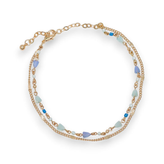 Anklet - Gold Chains w Faceted Blue