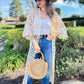 Ivory Floral Printed Crochet Maxi Kimono Cardigan - Mellow Monkey