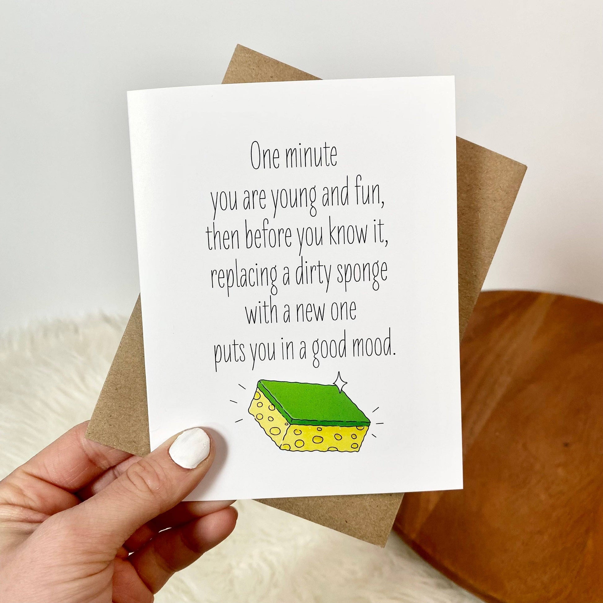 Replacing Dirty Sponge - Birthday Greeting Card - Mellow Monkey