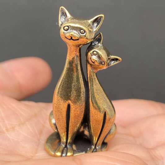 Brass Couple Cats Desktop Ornament - 2-in.