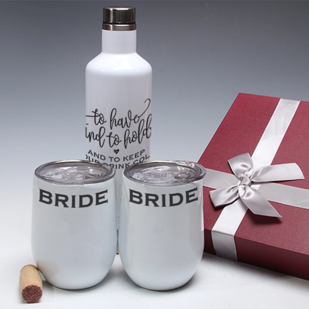 Wedding Wine Tumbler and Bottle Gift Set - Bride and Groom - Mellow Monkey