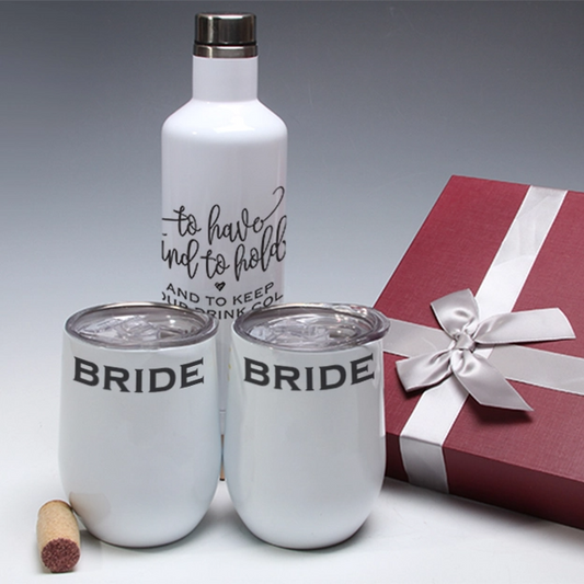 Wedding Wine Tumbler and Bottle Gift Set - Bride and Bride - Mellow Monkey