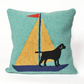 Frontporch Sailing Dog - Indoor/Outdoor Hand Hooked Pillow - Yellow / Polyester 18-in - Mellow Monkey