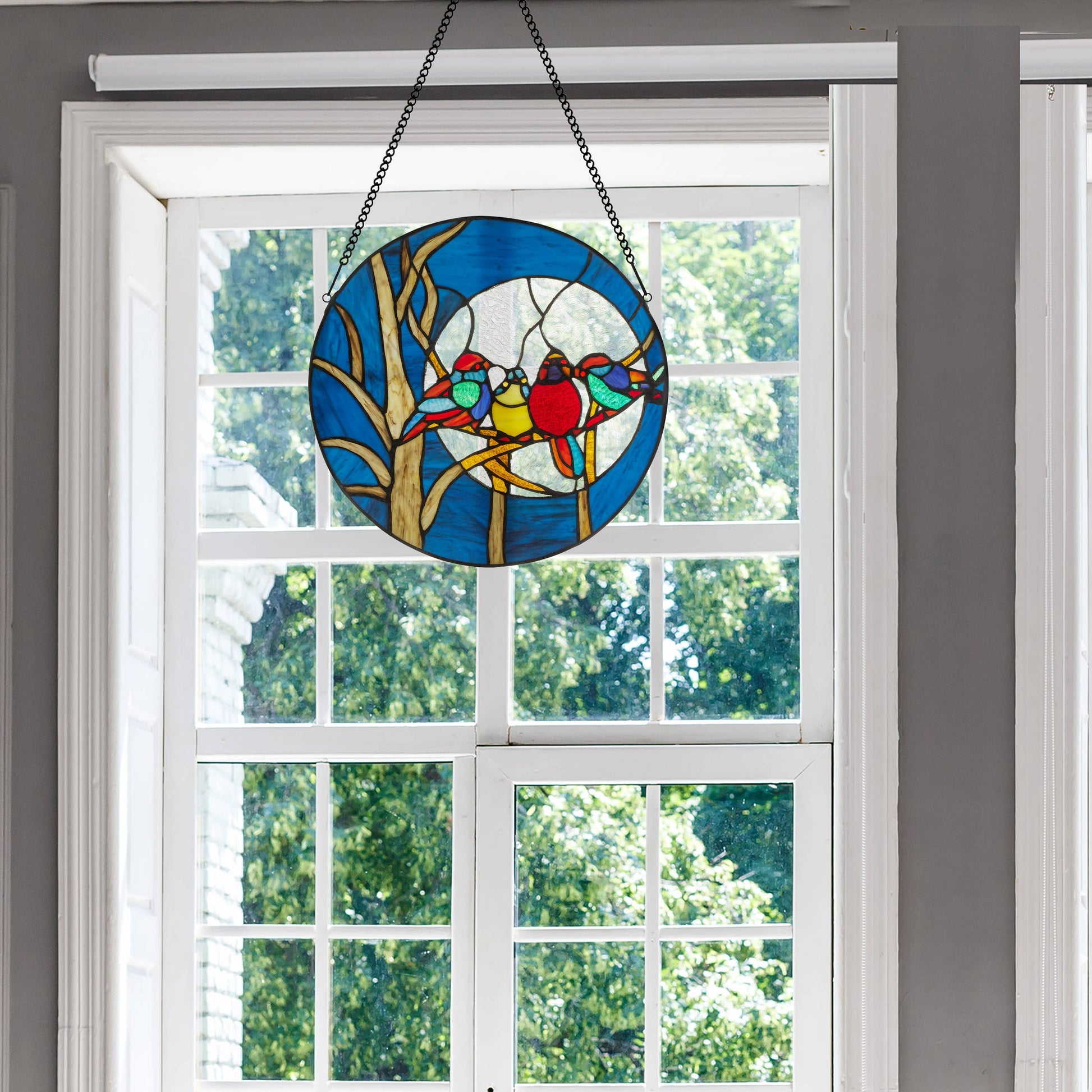 Astrid Blue Birds in the Night Sky Window Panel - 16-in - Mellow Monkey