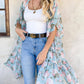 Mint Floral Printed Ruffle Bottom Chiffon Kimono Cover Up - Mellow Monkey