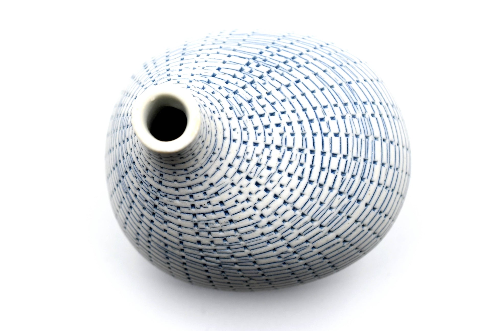 Mini Omo - Handcrafted Porcelain Bud Vase -White with Blue Grid Pattern - 2.7 x 2 x 2.8 in - Mellow Monkey