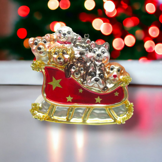 Puppies in Sled - December Diamonds Holiday Ornament - Mellow Monkey