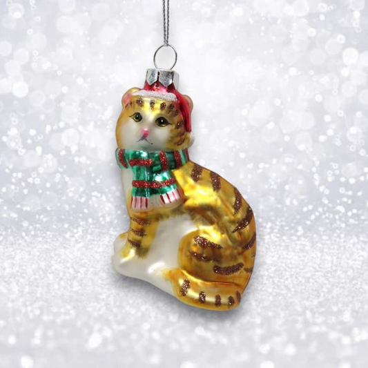 Tabby Cat with Stocking - December Diamonds Holiday Ornament - Mellow Monkey