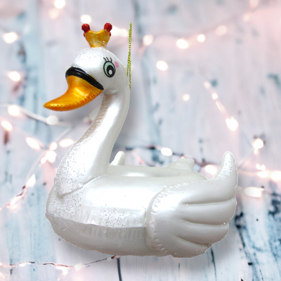 Swan Pool Floatie - December Diamonds Holiday Ornament - Mellow Monkey