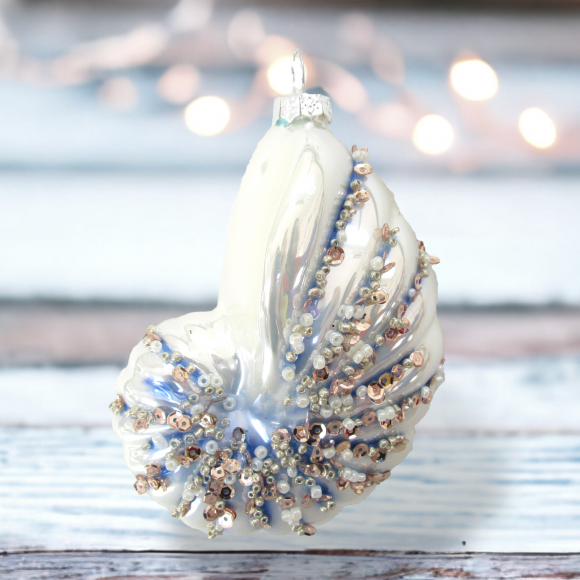 Sequined Conch Shell - December Diamonds Holiday Ornament - Mellow Monkey