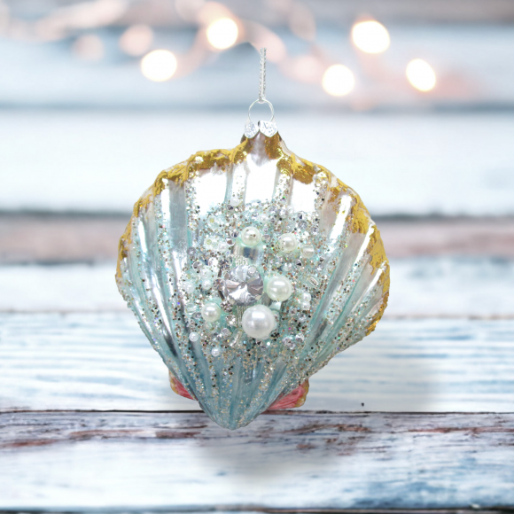 Jeweled Pastel Scallop Shell - December Diamonds Holiday Ornament - Mellow Monkey