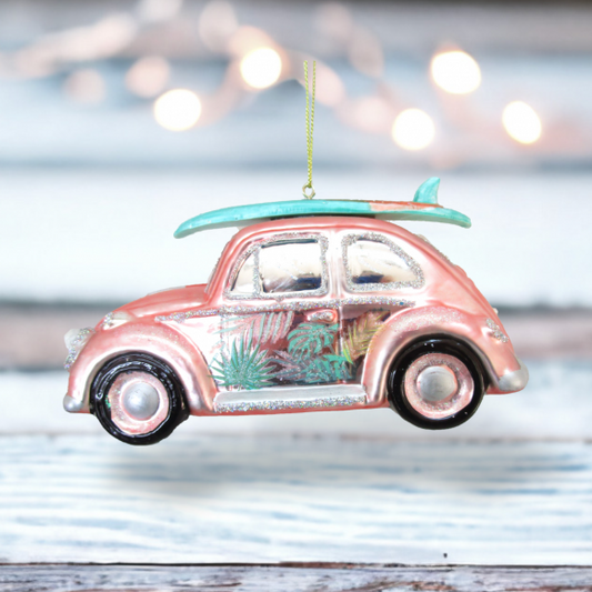 Coral VW with Surfboard - December Diamonds Holiday Ornament - Mellow Monkey