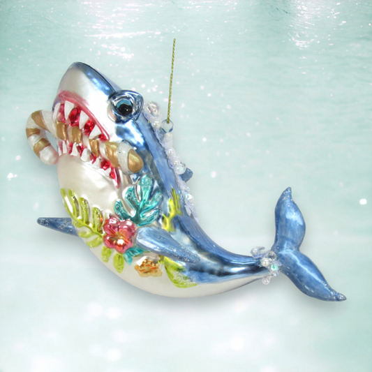 Shark with Candy Cane - December Diamonds Holiday Ornament - Mellow Monkey