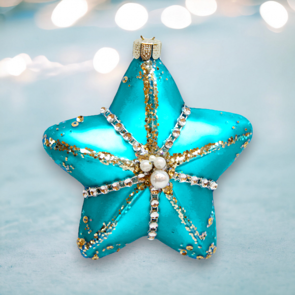 Jeweled Teal Starfish - December Diamonds Holiday Ornament - Mellow Monkey