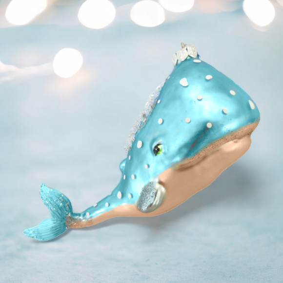 Blue and Gold Whale - December Diamonds Holiday Ornament - Mellow Monkey