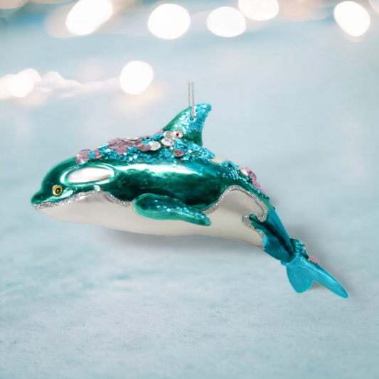 Dark Teal Dolphin Ornament - December Diamonds