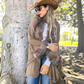 Faux Fur Trim Ruana Cape with Hook Closure - Warm Camel