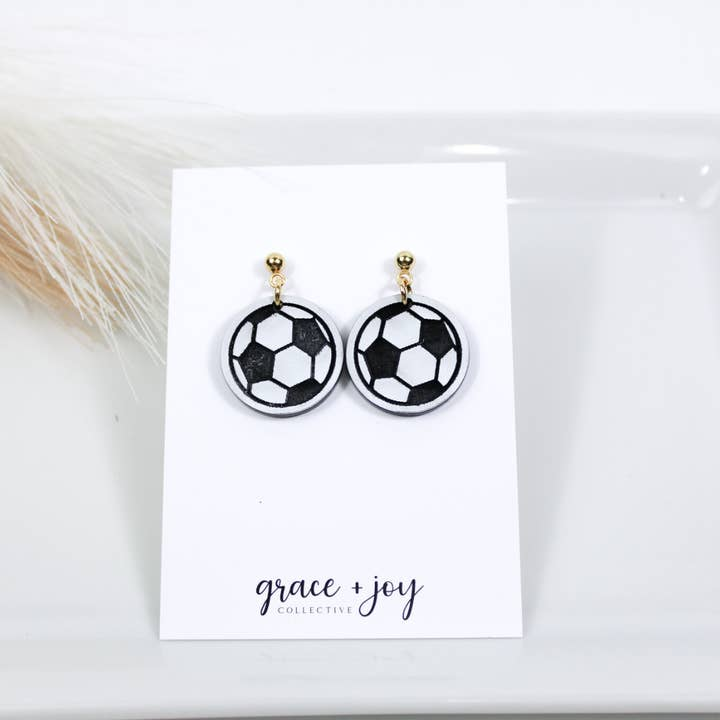 Soccer Ball Dangle Acrylic Earrings - Mellow Monkey