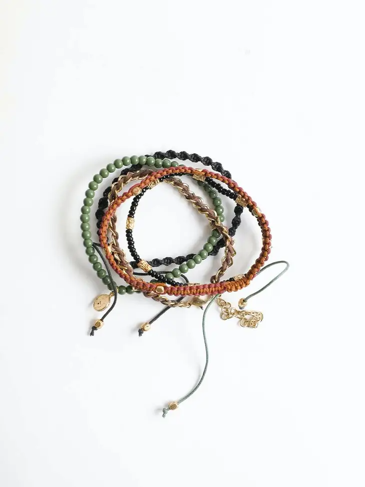 Bead and Woven Cord Stackable Bracelet Set - Mellow Monkey
