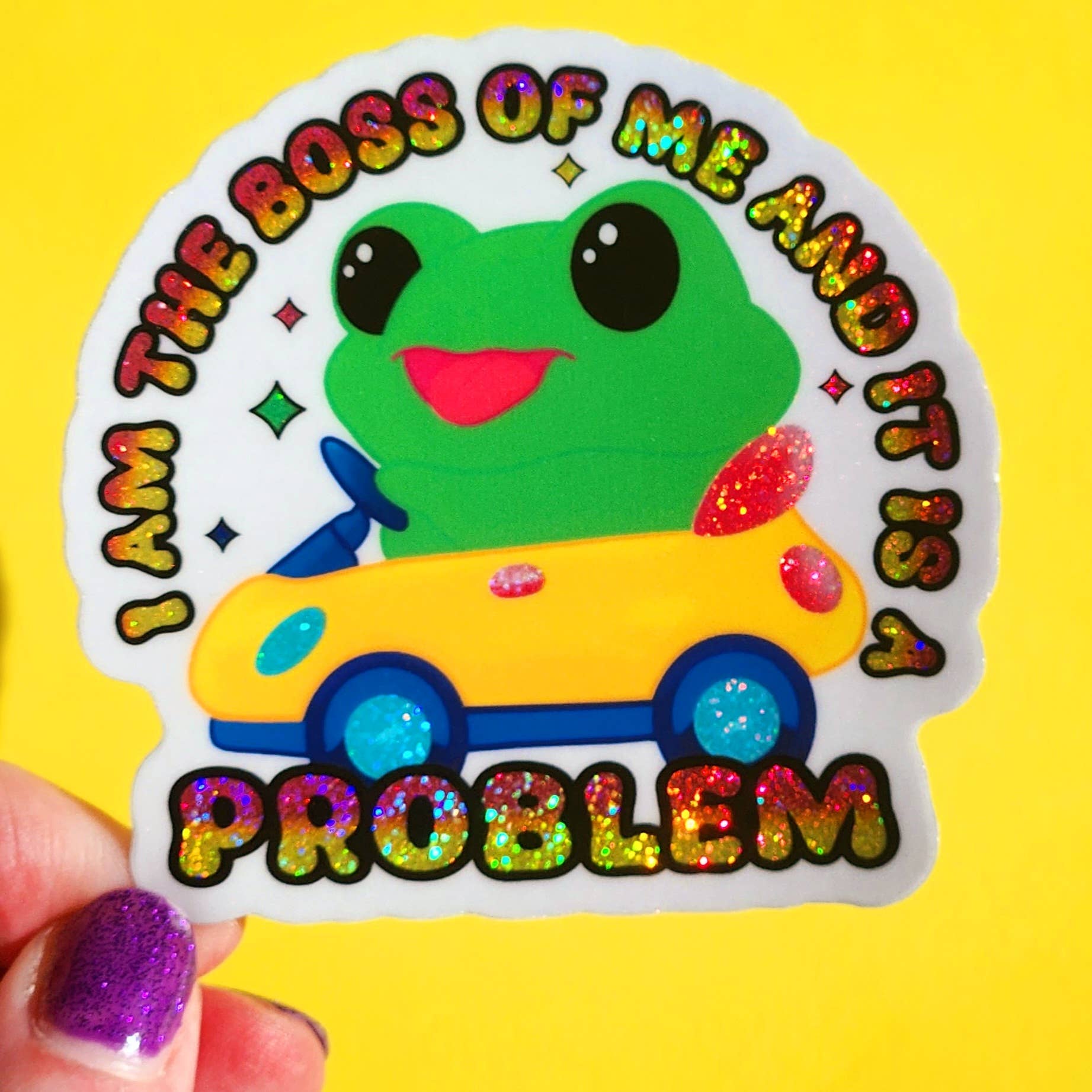 I’m the boss of me funny frog sticker cute hydroflask: Holographic - Mellow Monkey