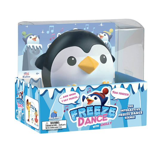 Interactive penguin toy with packaging on a white background