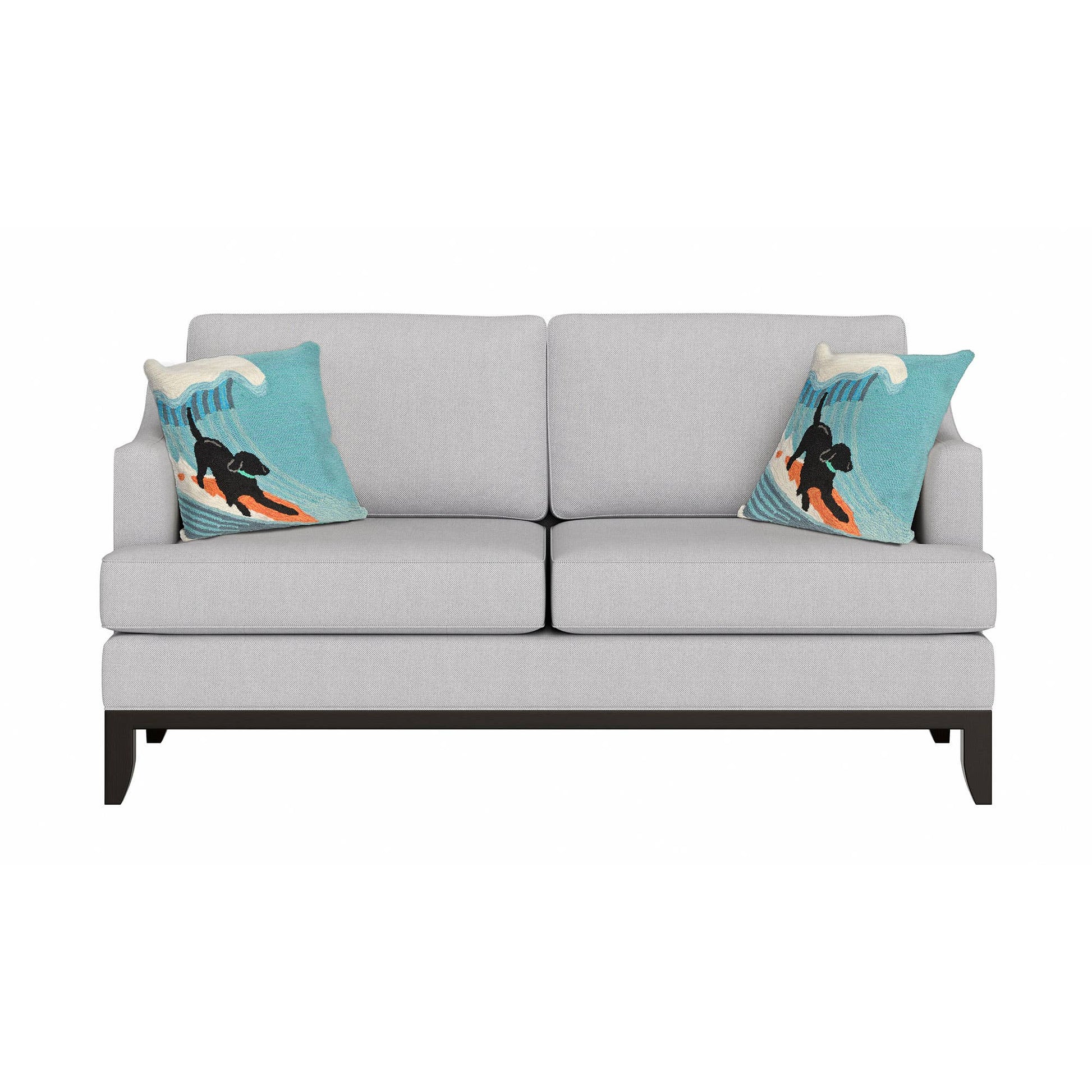 Frontporch Surfing Dog - Indoor/Outdoor Hand Hooked Pillow - Ocean - 18-in - Mellow Monkey