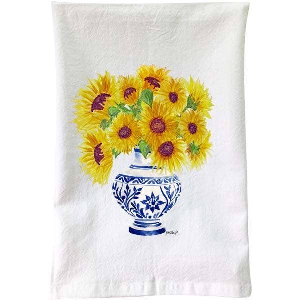 Sunflowers Blue & White Vase  Flour Sack Towel - Mellow Monkey