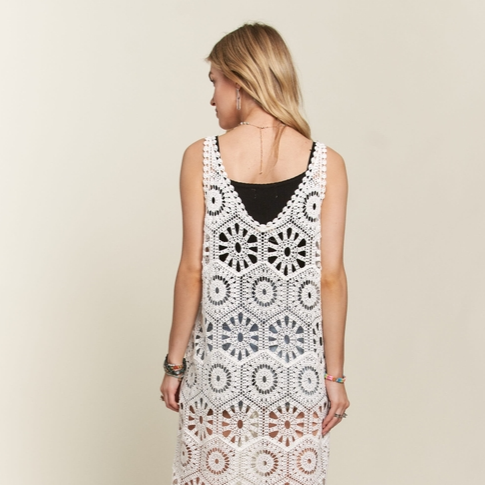 Crochet Cover-Up Tunic Top - WHITE - Mellow Monkey