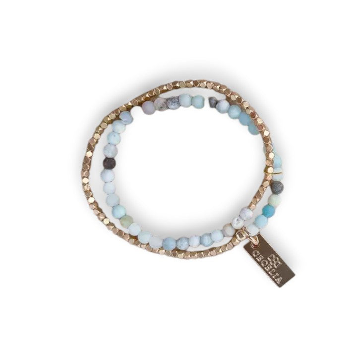 Gemstone Double Wrap Bracelet - Gold and Amazonite - Mellow Monkey