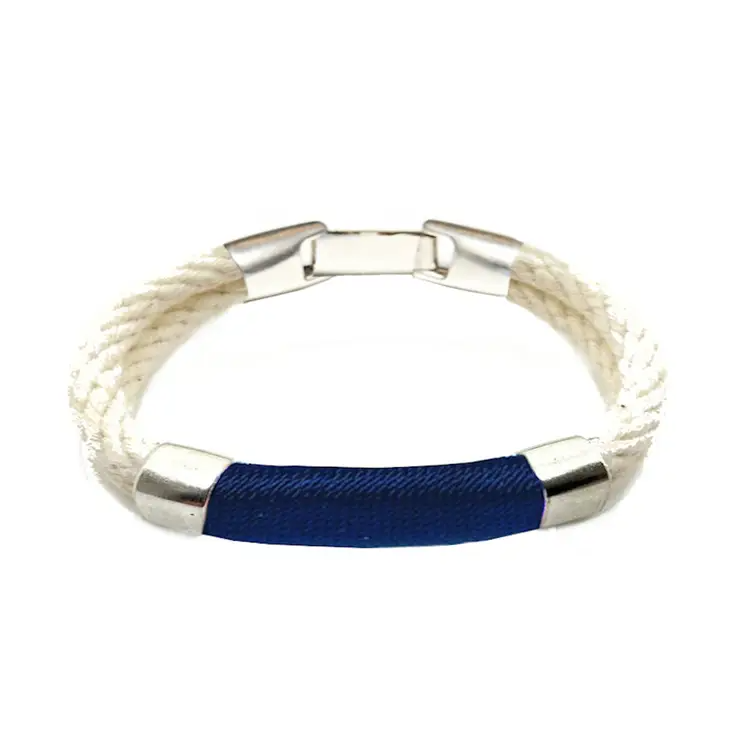 Navy and Silver Nantucket Style Nautical Rope Bracelet - Mellow Monkey