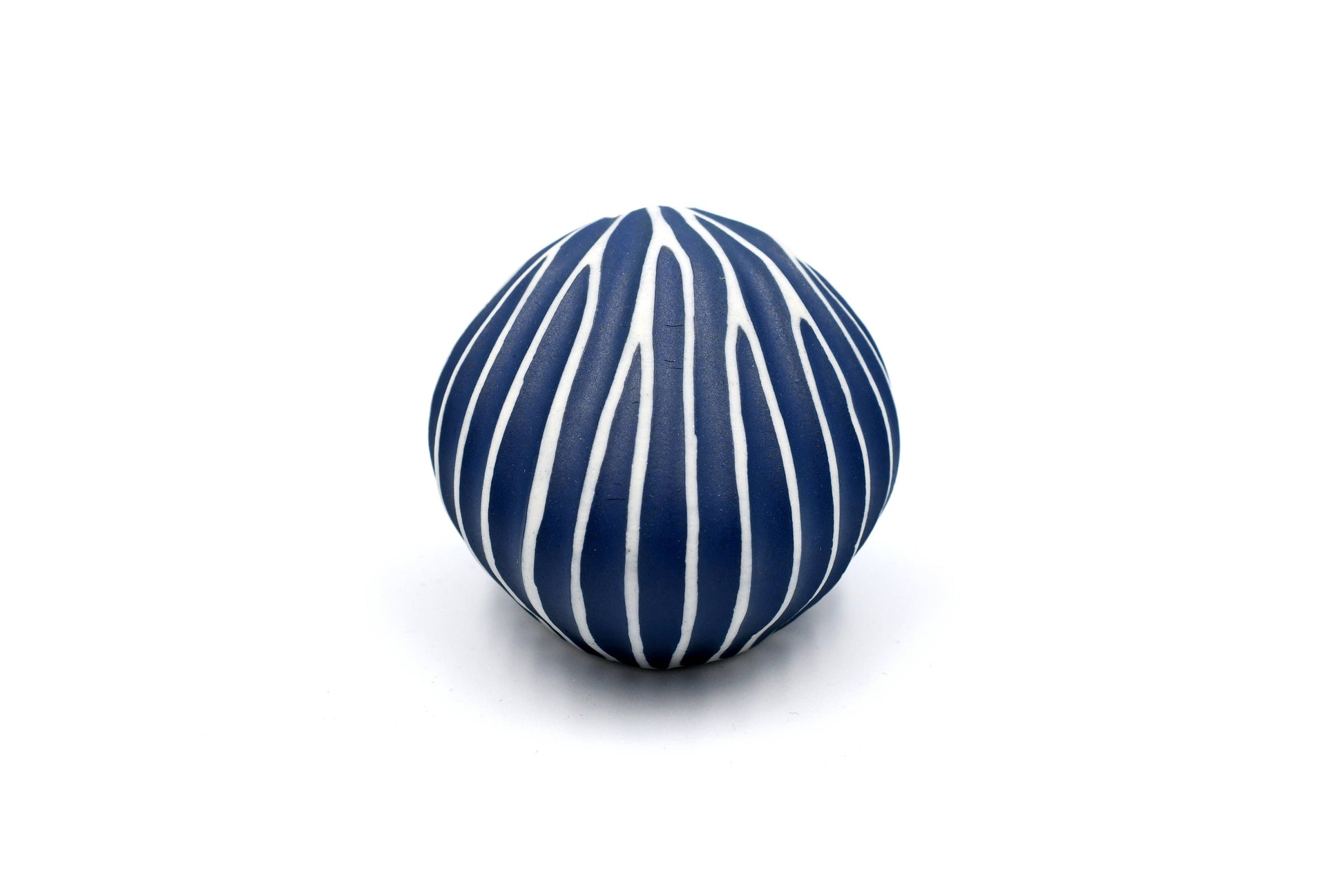 Mini Pebble - Handcrafted Porcelain Bud Vase - Navy with White Stripes - 3.4 x 2.6 x 2.4 in - Mellow Monkey