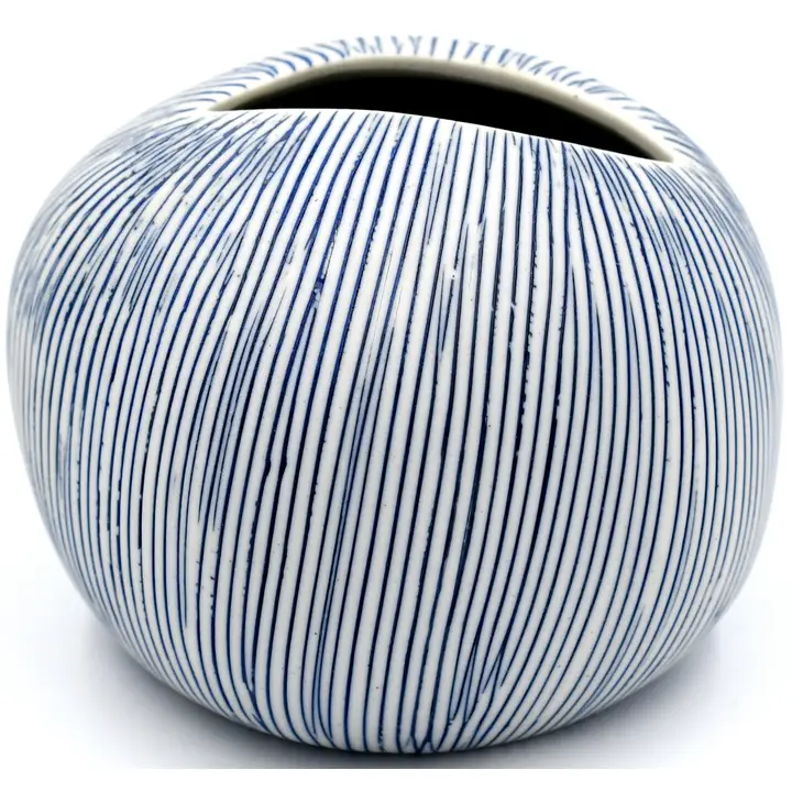 Blue Striped Porcelain Bud Vase - 3.15"W x 2.76"H - Mellow Monkey