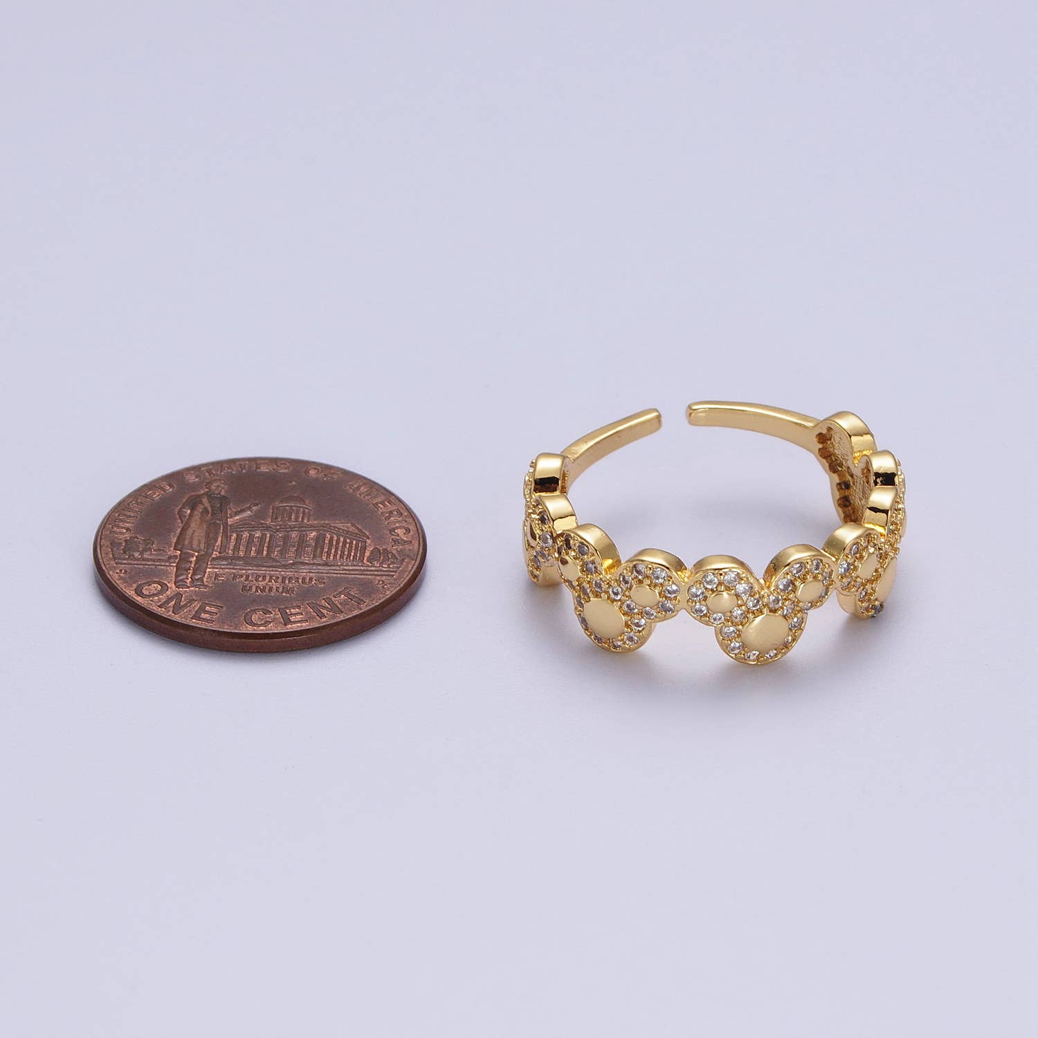 Dainty Micro Pave CZ Gold Mouse Adjustable Casual Ring O-185 - Mellow Monkey