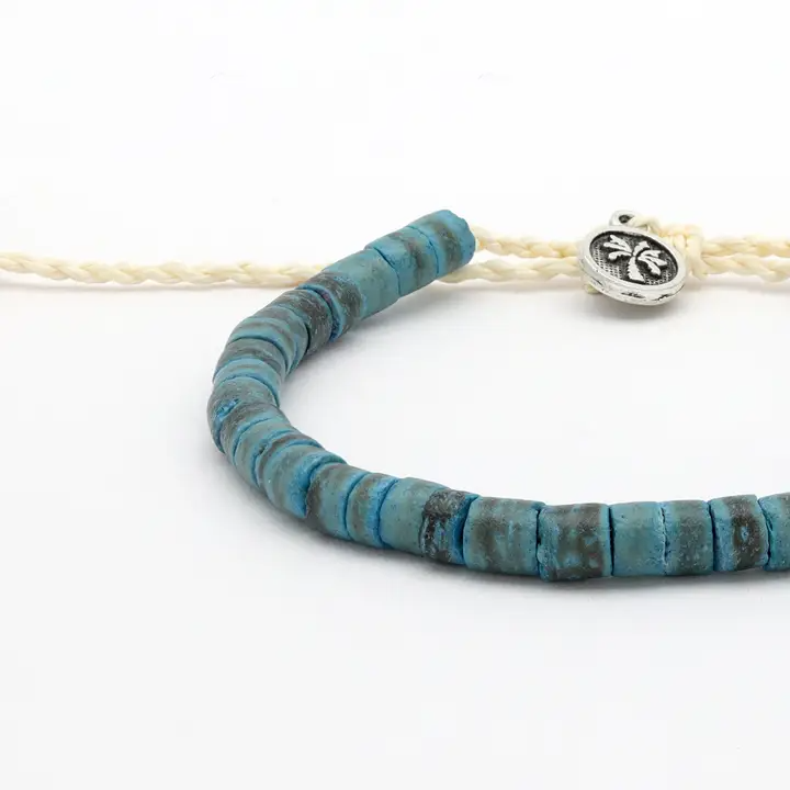 Blue Pantai Kura-Kura Wood Bead Bracelet - Surf Jewelry - Mellow Monkey