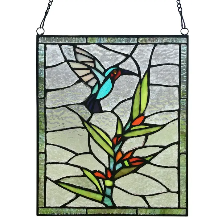 Happy Hummingbird Stained Glass Window Pane - 10-in - Mellow Monkey