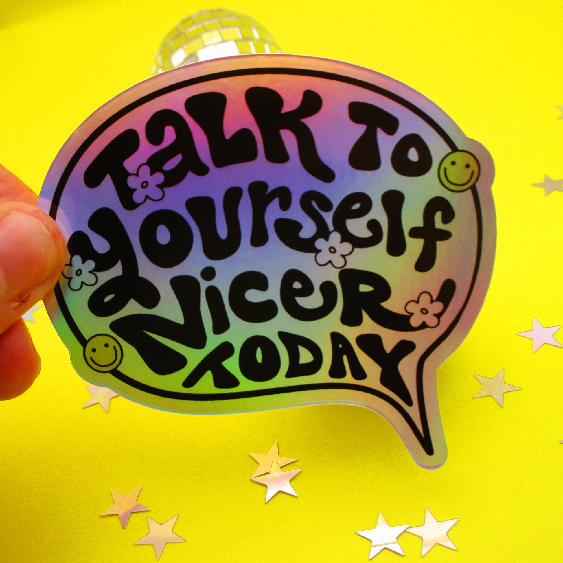 Be nice sticker self talk worth cute hydroflask planner: Holographic - Mellow Monkey