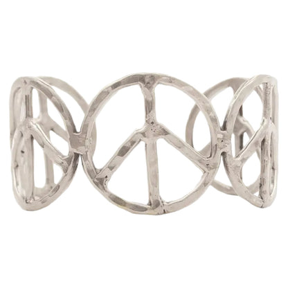 Woodstock Silver Peace Sign Cuff Bracelet - Mellow Monkey
