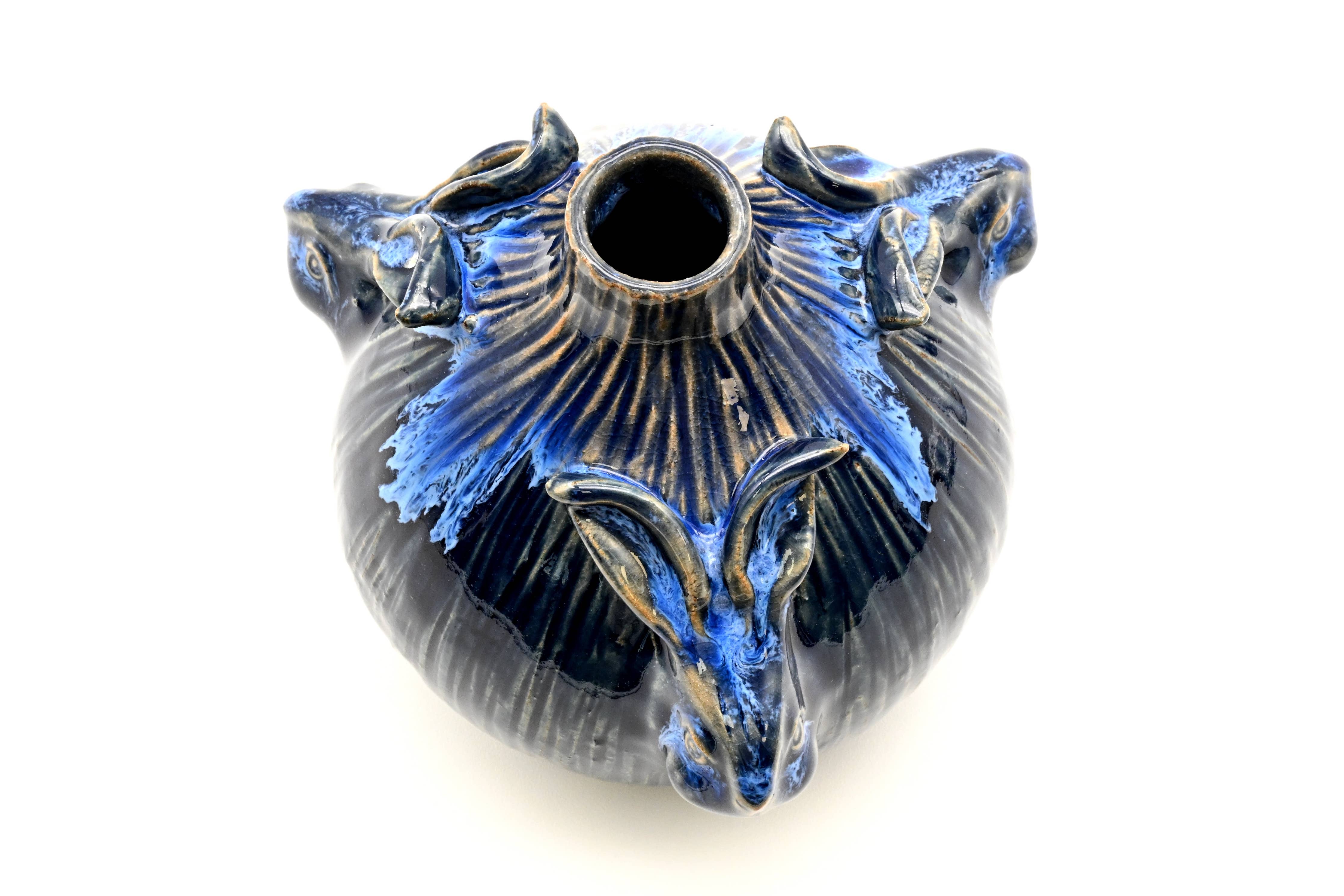 Blue Rabbit Trio - Porcelain Ceramic Vase - 4.6 x 4.6 x 4.2-in