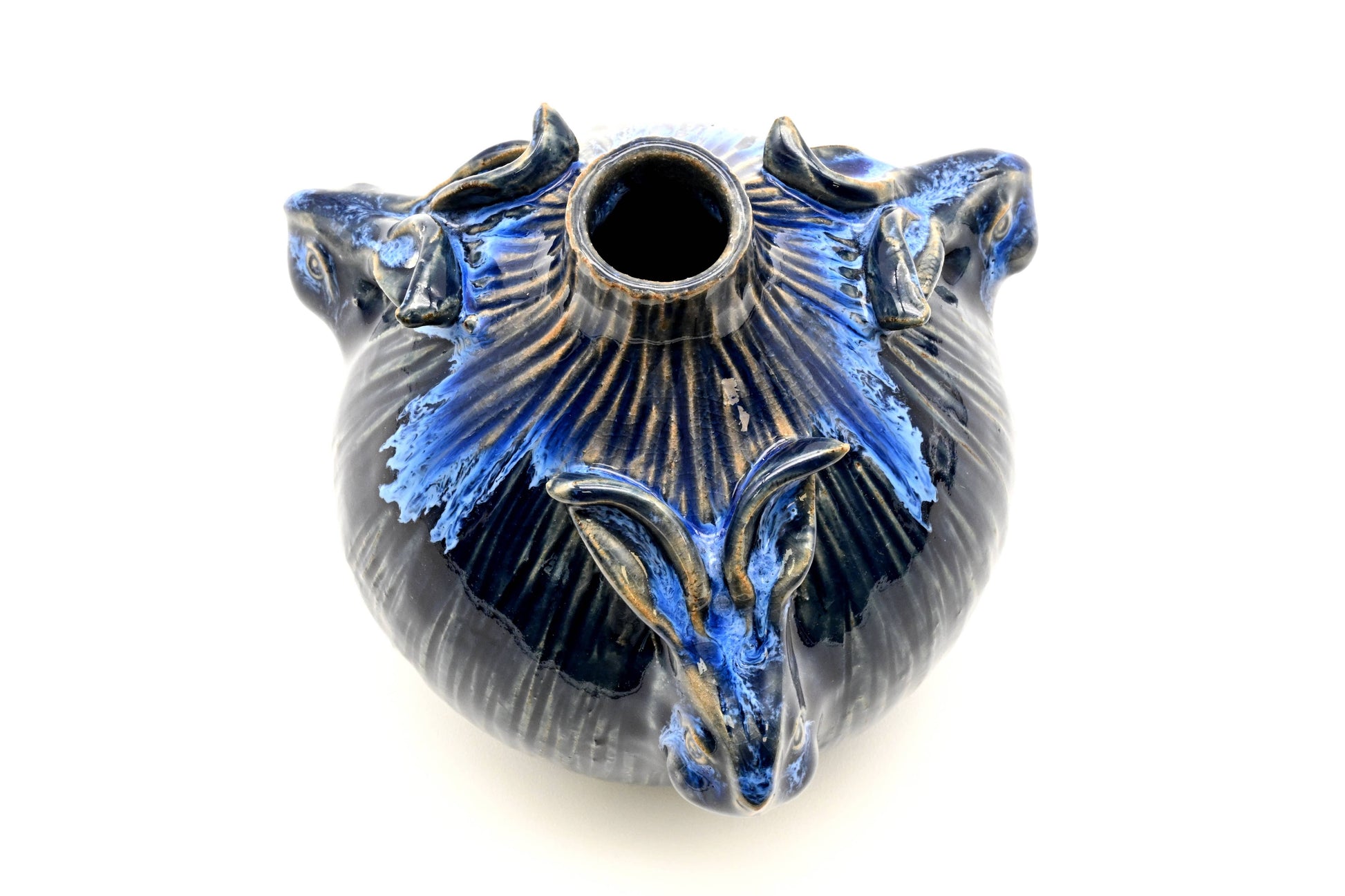 Blue Rabbit Trio - Porcelain Ceramic Vase - 4.6 x 4.6 x 4.2-in - Mellow Monkey