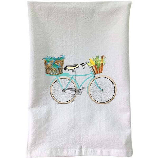 Teal Bike Crabs & Corn Flour Sack Towel - Mellow Monkey