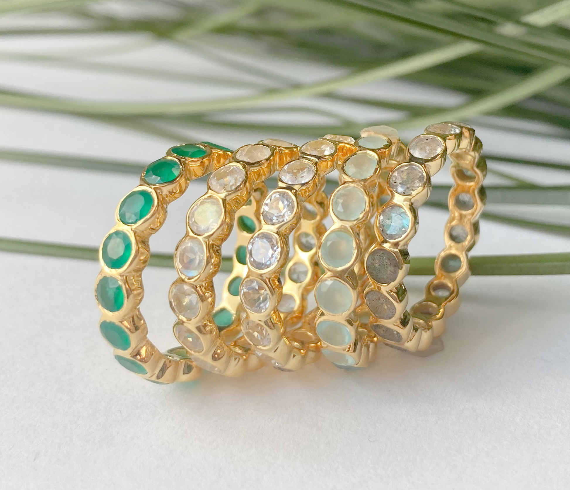 8 Precious Eternity Band Ring in Gold Vermeil: Aqua Blue Chalcedony - Mellow Monkey