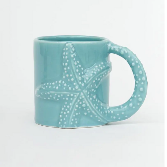 Starfish Embossed Ceramic Mug - Aqua - Mellow Monkey