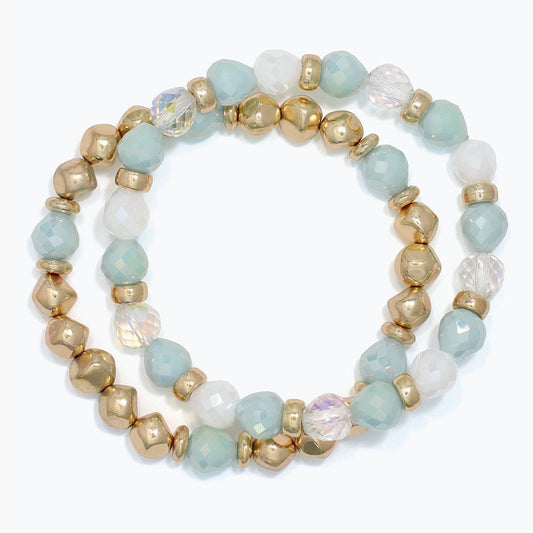 Bracelet - Faceted Mint + Gold Beads - Mellow Monkey
