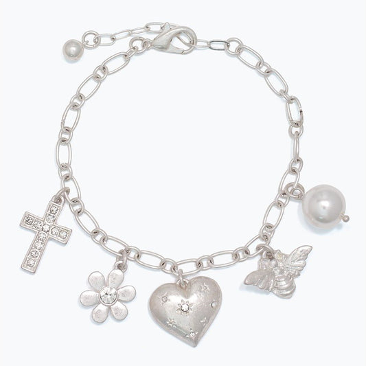 Bracelet - Burnished Silver w Charms - Mellow Monkey