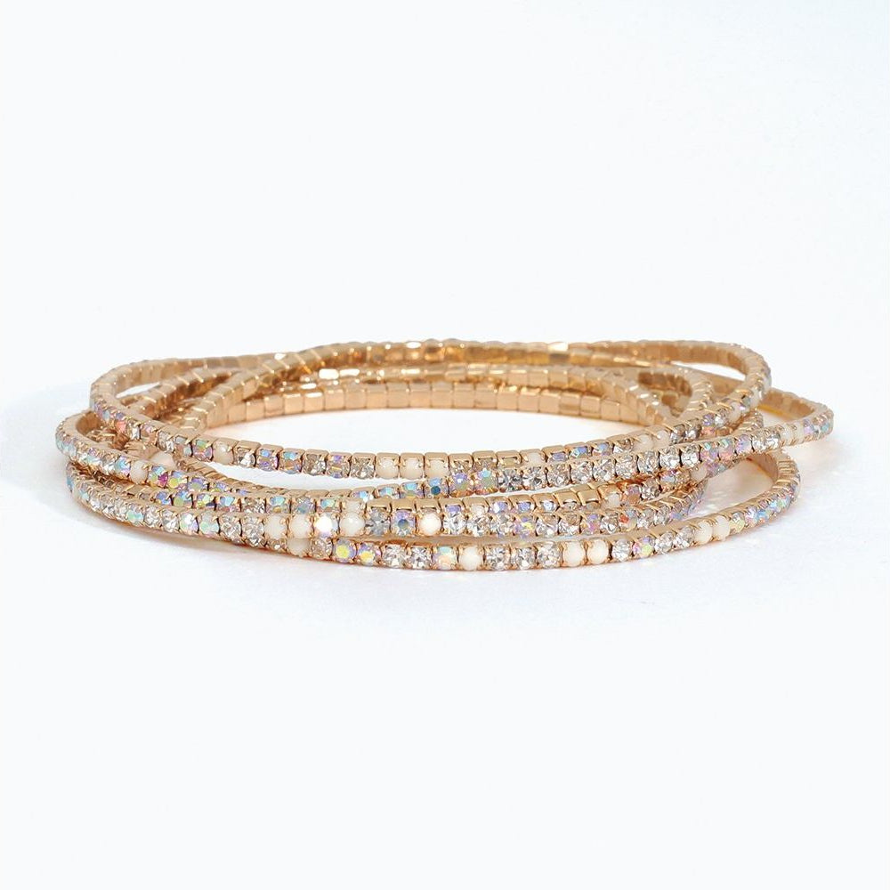 Bracelet - Six Strands AB Crystals - Mellow Monkey