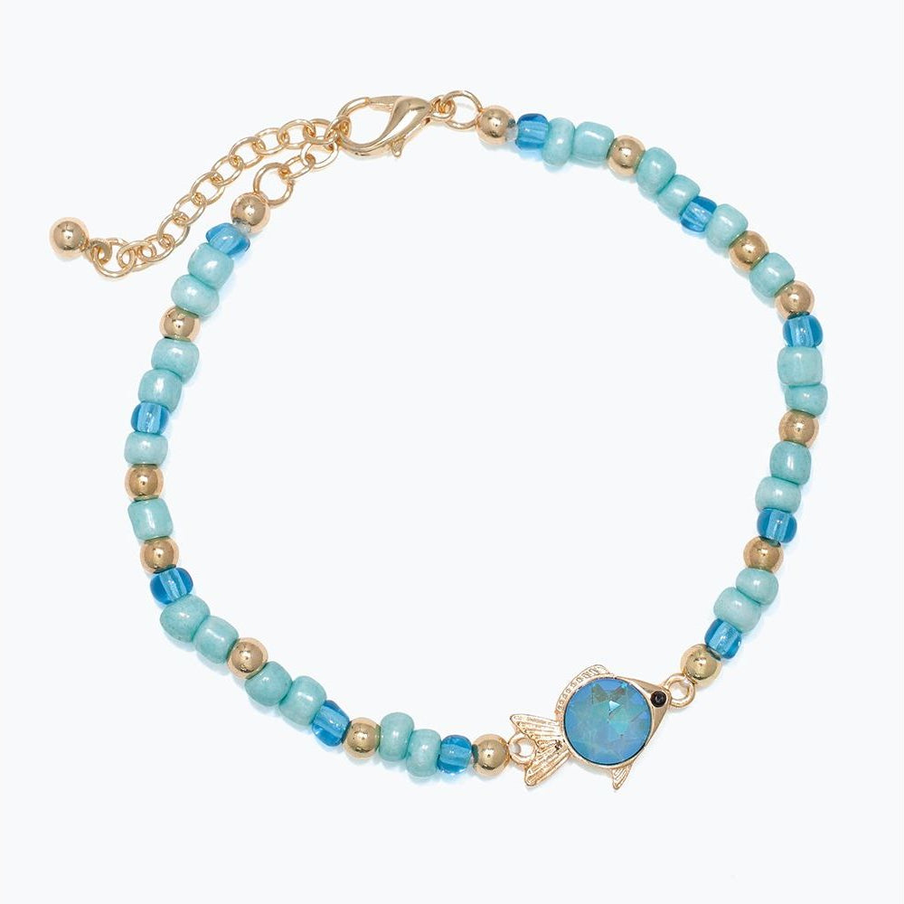 Gold Fish With Blue Beads - Bracelet - Mellow Monkey