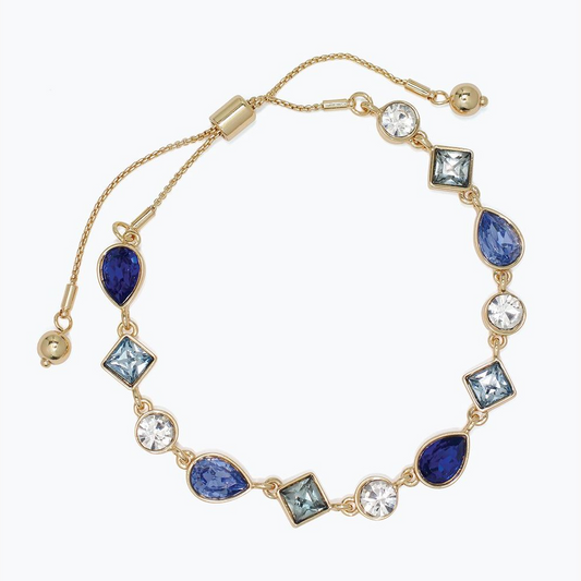 Linked Blue Crystals In Gold - Bracelet - Mellow Monkey